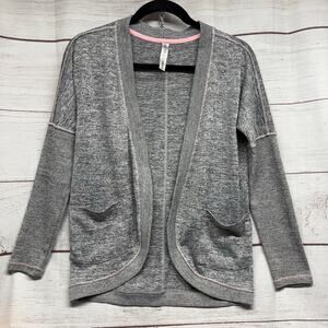 90 Degree by Reflex Girls Gray Open Front Cardigan Sweater Size L 12 Pink Trim